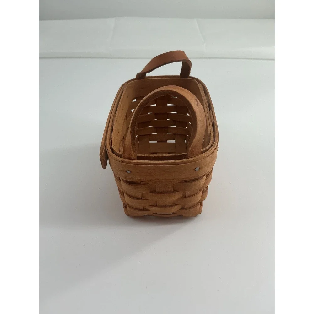 Longaberger 1990 Miniature Handwoven Basket with Leather Handles Natural Wood